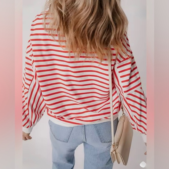 STRIPED Red and White Womens Sweater - Picture 9 of 9
